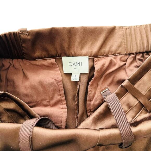 CAMI NYC Alex Pant Size Small Chocolate Brown Shiny Silk Pockets Relaxed - Picture 4 of 8
